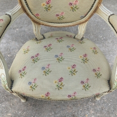 19th Century French Louis XVI Painted Needlepoint Armchair