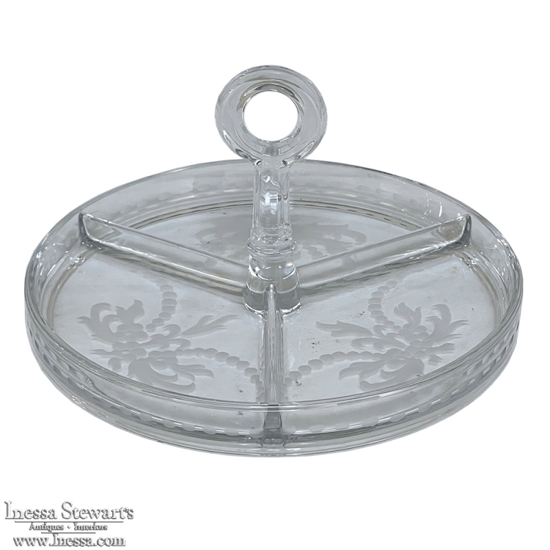 Vintage Etched Glass Serving Dish