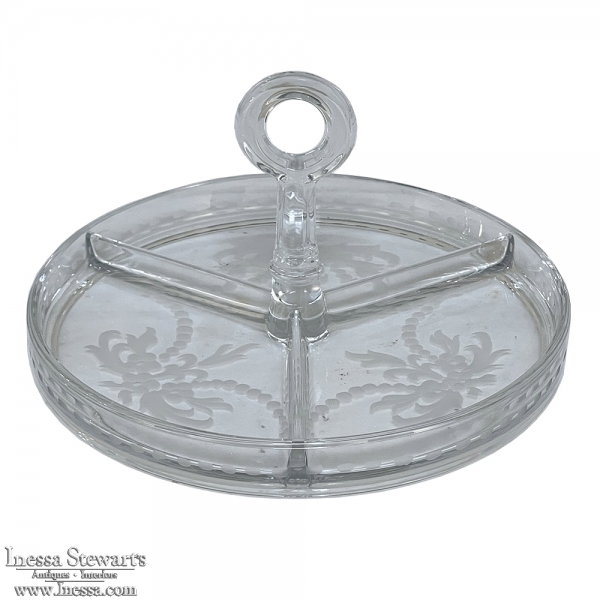 Vintage Etched Glass Serving Dish