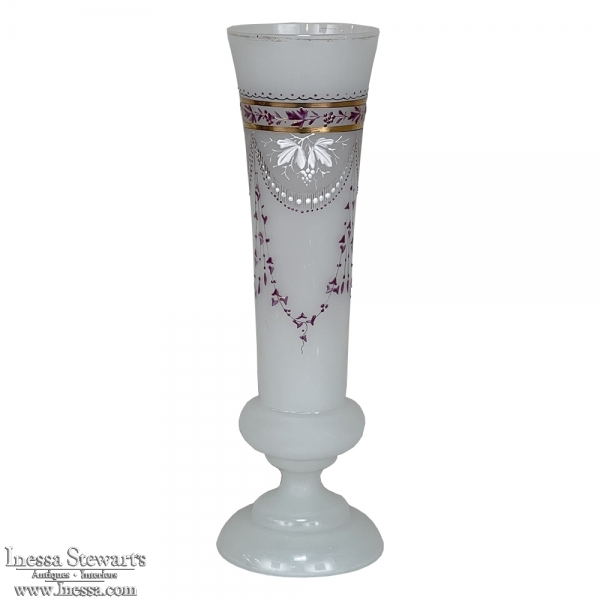 Antique Hand-Painted Opaline Glass Flower Vase