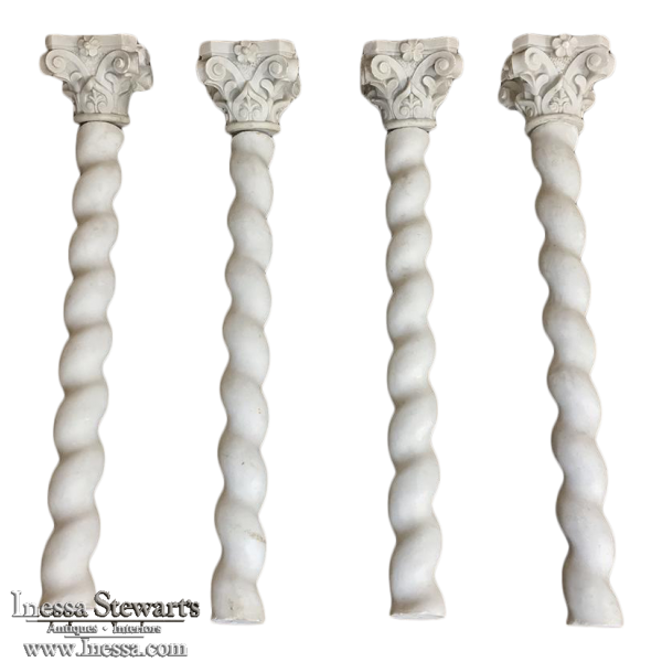 Set of Four 19th Century Cararra Marble Columns with Byzantine Capitals
