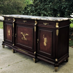 Antique French Empire Mahogany Marble Top Buffet with Bronze