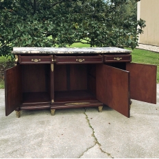 Antique French Empire Mahogany Marble Top Buffet with Bronze