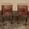 Pair Antique French Louis XV Walnut Marble Top Nightstands