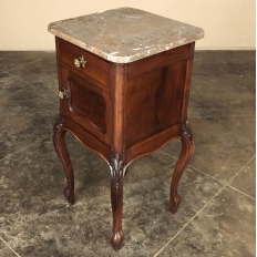 Pair Antique French Louis XV Walnut Marble Top Nightstands