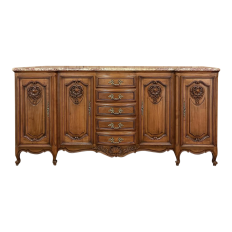 Antique Grand French Regence Marble Top Walnut Buffet