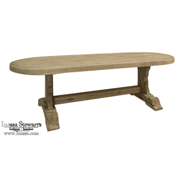 Country French Stripped Oak Dining Table with Trestle