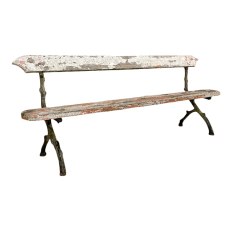 Rustic 19th Century French Garden Bench with Cast Iron Legs