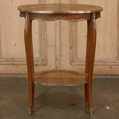Antique French Louis XV Marquetry Oval End Table with Bronze