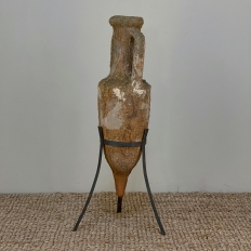 Antiqued Greek Terracotta Amphora with Wrought Iron Stand