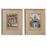 Pair Mid-Century Framed Ink and Watercolor Signed Paintings by H.Goyvaerts