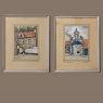 Pair Mid-Century Framed Ink and Watercolor Signed Paintings by H.Goyvaerts