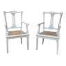 Pair of 19th Century Swedish Louis XVI Painted & Caned Armchairs