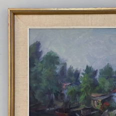 Mid-Century Framed Oil on Canvas Canal Scene, Signed by the Artist