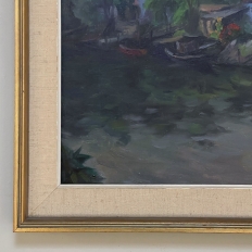 Mid-Century Framed Oil on Canvas Canal Scene, Signed by the Artist
