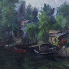 Mid-Century Framed Oil on Canvas Canal Scene, Signed by the Artist