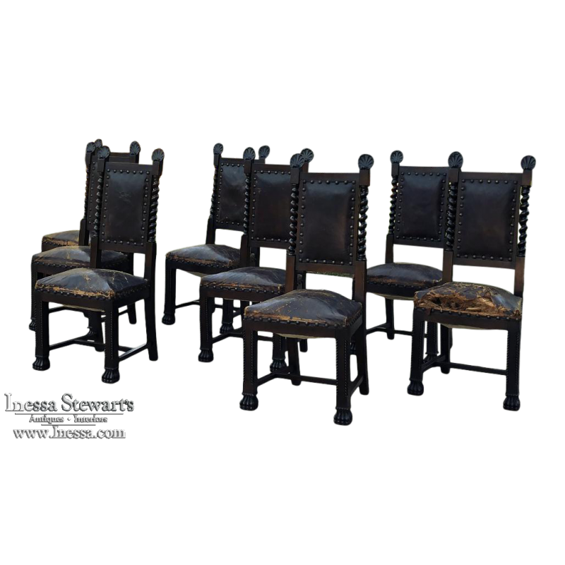 Set Of Eight Italian Renaissance Art, Antique Art Deco Dining Table And Chairs Set