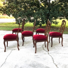 Set of 6 Antique French Louis XV DIning Chairs with Burgundy Mohair