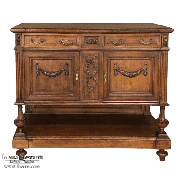 19th Century French Louis XVI Solid Oak Hand Carved Dessert Buffet
