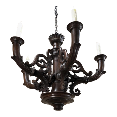 Chandelier, Antique French Louis XIV Hand Carved Wood