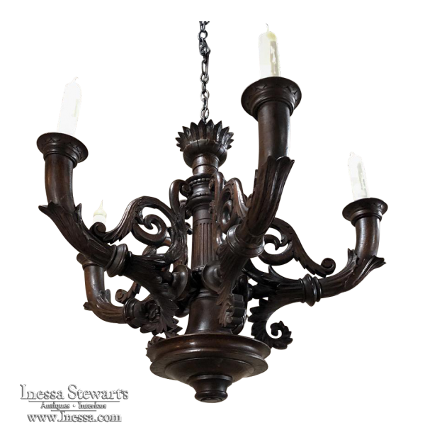 Antique French Louis XIV Hand Carved Wood Chandelier