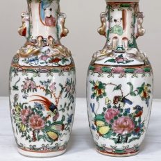 Pair 19th Century Petite Hand-Painted Rose Medallion Vases