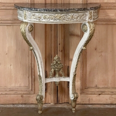 19th Century French Louis XVI Painted Marble Top Demilune Console
