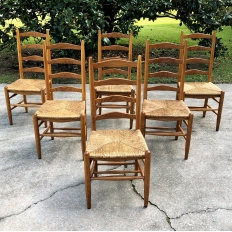 Set of 6 Country French Ladder Back Rush Seat Dining Chairs