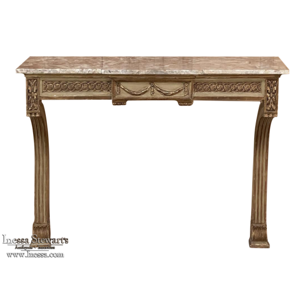 19th Century French Louis XVI Marble Top Painted Console