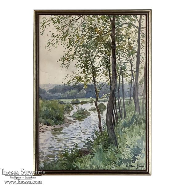Antique Framed Watercolor by Xavier Wurth dated 1917