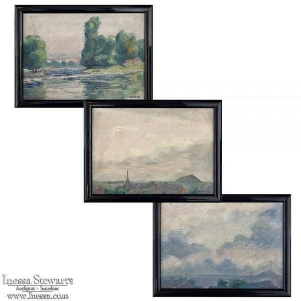 Set of Three Vintage Framed Oil Paintings on Panel by Joseph Zabeau (1901-1978)