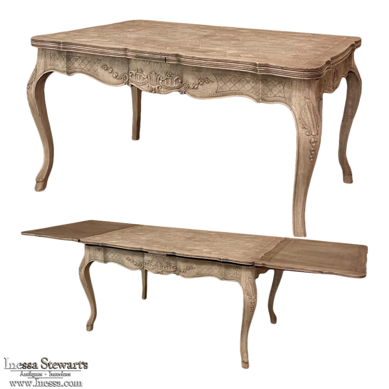 Antique Liegoise Draw Leaf Dining Table in Stripped Oak