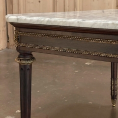 Antique French Louis XVI Mahogany Marble Top Coffee Table with Bronze Mounts