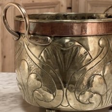 19th Century Embossed Brass & Copper Footed Jardiniere