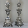 Pair 19th Century French Renaissance Silver Plated Bronze Candlestick Lamps