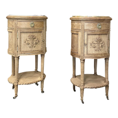 Pair 19th Century French Louis XVI Oval Marble Top Nightstands in Stripped Oak