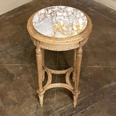 19th Century French Louis XVI Round Marble Top End Table in Stripped Oak