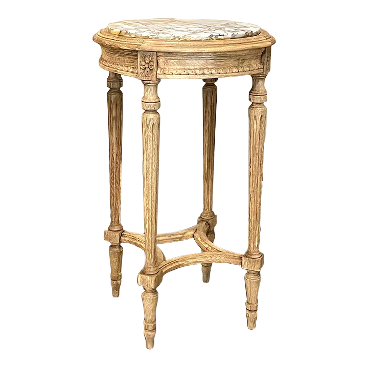 19th Century French Louis XVI Round Marble Top End Table in