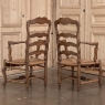 Pair Antique Country French Rush Seat Armchairs