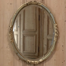 Antique Italian Rococo Oval Giltwood & Painted Mirror