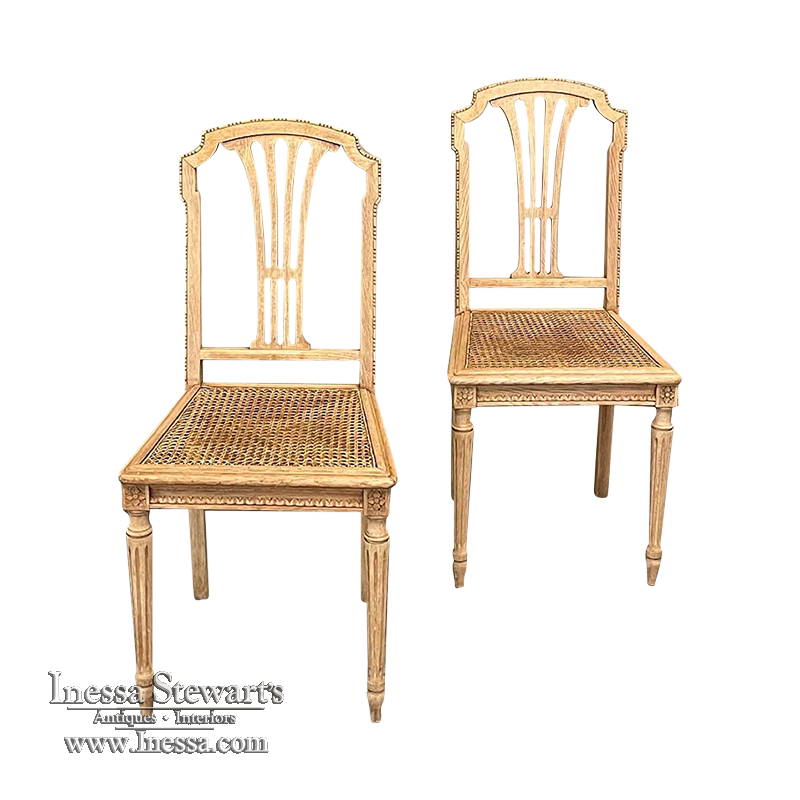 Pair 19th Century French Louis XVI Chairs in Stripped Oak