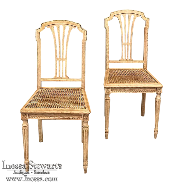Pair 19th Century French Louis XVI Chairs in Stripped Oak