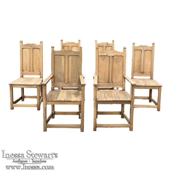 Set of 6 Rustic Antique Country French Dining Chairs includes 2 Armchairs