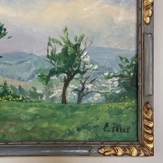 Antique Framed Oil Painting on Panel by E. Peret