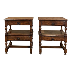 Pair Rustic Pine Two-Tiered End Tables ~ Nightstands