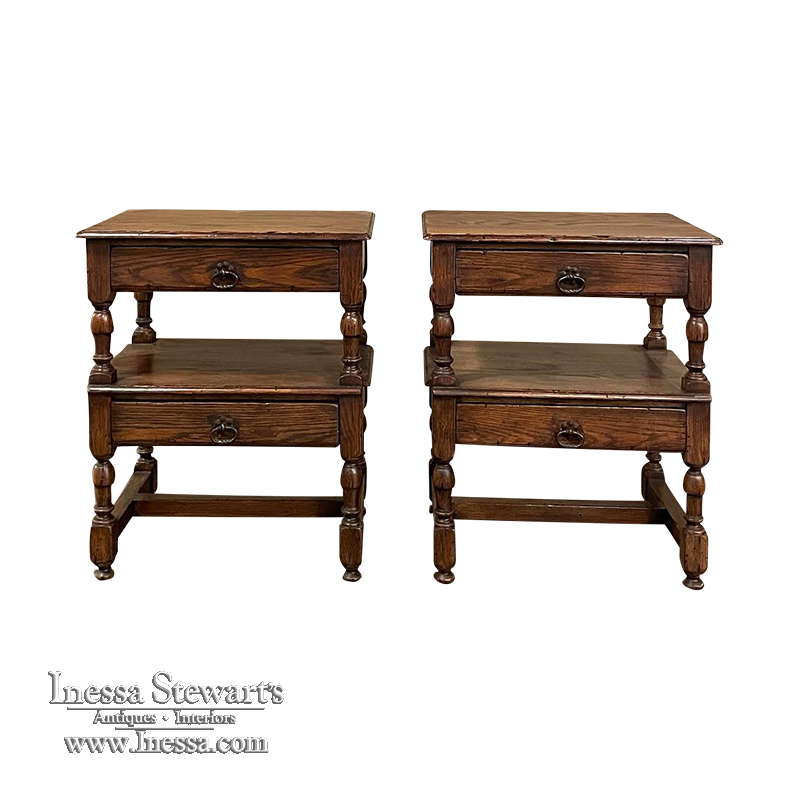 Pair Rustic Pine Two-Tiered End Tables ~ Nightstands