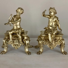 Pair 19th Century French Napoleon III Period Bronze Dore Andirons ~ Bookends