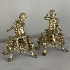 Pair 19th Century French Napoleon III Period Bronze Dore Andirons ~ Bookends