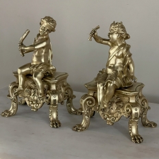 Pair 19th Century French Napoleon III Period Bronze Dore Andirons ~ Bookends