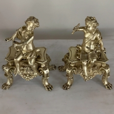 Pair 19th Century French Napoleon III Period Bronze Dore Andirons ~ Bookends